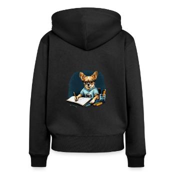Chihuahua Travail domicile Bureau Travail - Sweat à capuche zippé Premium bio Femme - noir - Dos - Julia (174cm)