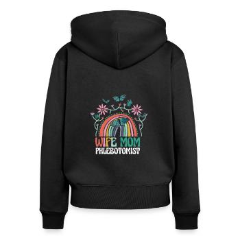 Épouse Maman Phlébotomiste - Sweat à capuche zippé Premium bio Femme - noir - Dos - Julia (174cm)