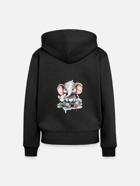 Elefant mit Kaffee -Aquarellstil - Frauen Premium Bio Zip Hoodie - Schwarz
