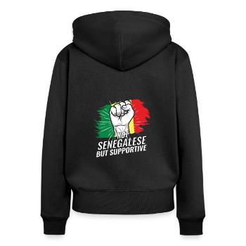 Pas sénégalais mais soutien au drapeau du Sénégal - Sweat à capuche zippé Premium bio Femme - noir - Dos - Julia (174cm)