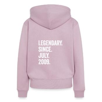 14e anniversaire 14 ans légendaires depuis juillet 2009 - Sweat à capuche zippé Premium bio Femme - rose poudré - Dos - Julia (174cm)