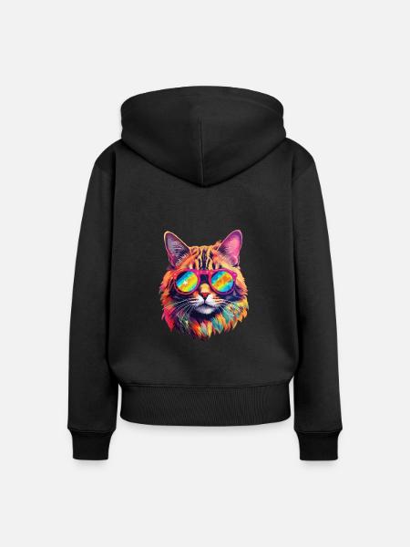 Katze Hippie 60s 70s - Frauen Premium Bio Zip Hoodie - Schwarz