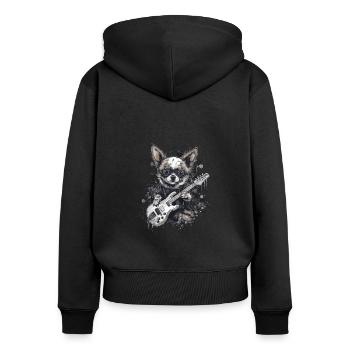 Chihuahua | Aloha Ukulélé Hawaï Guitare Chien - Sweat à capuche zippé Premium bio Femme - noir - Dos - Julia (174cm)