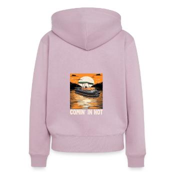Drôle de citation de bateau à moteur Comin dans Hot Pontooning - Sweat à capuche zippé Premium bio Femme - rose poudré - Dos - Julia (174cm)