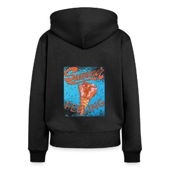 SUMMER FEELING EIS - Frauen Premium Bio Zip Hoodie - Schwarz - Hinten - Julia (174cm)
