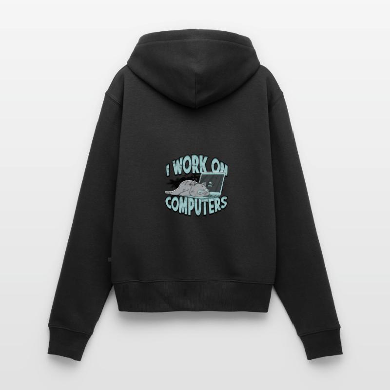 ICH ARBEITE AN COMPUTERN - Cat und Computer - Technik Frauen Premium Bio Zip Hoodie