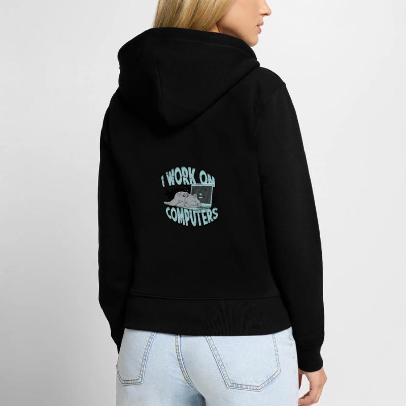 ICH ARBEITE AN COMPUTERN - Cat und Computer - Technik Frauen Premium Bio Zip Hoodie