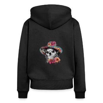 Chihuahua - Dame Anglaise Robe Chien - Sweat à capuche zippé Premium bio Femme - noir - Dos - Julia (174cm)