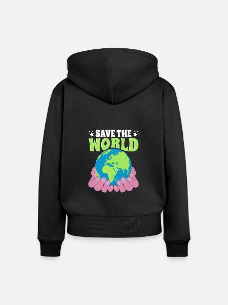 Save the World Naturschutz - Frauen Premium Bio Zip Hoodie - Schwarz