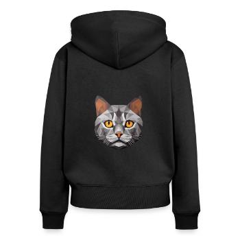 British Shorthair Cat BSH Low Polygon - Sweat à capuche zippé Premium bio Femme - noir - Dos - Julia (174cm)