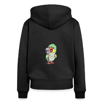 Un oiseau comique berce le micro - Bunte - Sweat à capuche zippé Premium bio Femme - noir - Dos - Julia (174cm)