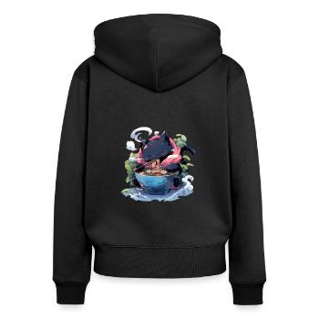 Anime Manga Kawaii Katze isst Ramen Nudeln - Frauen Premium Bio Zip Hoodie - Schwarz - Hinten - Julia (174cm)
