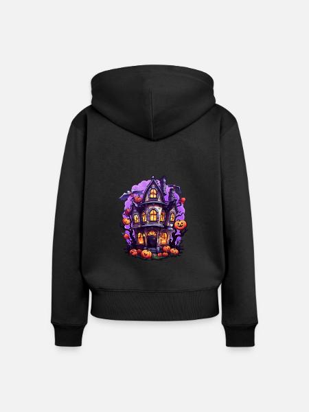 Comic Halloween Spukhaus - Frauen Premium Bio Zip Hoodie - Schwarz