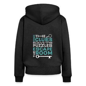 Défi Trouver des indices Résoudre les énigmes Salle d’évasion - Sweat à capuche zippé Premium bio Femme - noir - Dos - Julia (174cm)