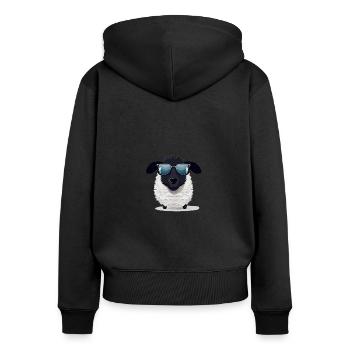 Cooles Schaaf mit Sonnenbrille - Frauen Premium Bio Zip Hoodie - Schwarz - Hinten - Julia (174cm)