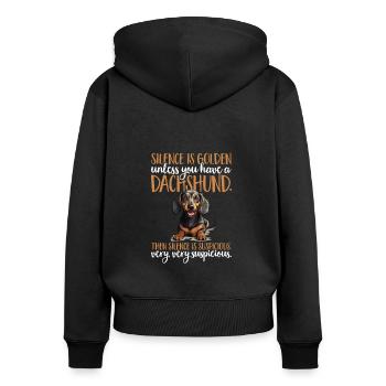 Dachshund badger wiener sausage dog Silence - Frauen Premium Bio Zip Hoodie - Schwarz - Hinten - Julia (174cm)