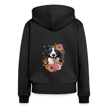 Cute Floral Border Collie - Women's Premium Organic Zip Hoodie - black - Back - Julia (174cm)