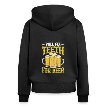 Réparera les dents pour la bière 2 - Sweat à capuche zippé Premium bio Femme - noir - Dos - Julia (174cm)