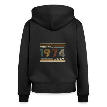 50e anniversaire juillet 1974 Vintage Original rétro - Sweat à capuche zippé Premium bio Femme - noir - Dos - Julia (174cm)
