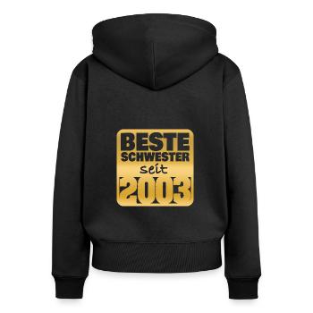 Schwester 2003 - Frauen Premium Bio Zip Hoodie - Schwarz - Hinten - Julia (174cm)