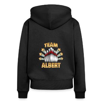 Bowling Albert - Frauen Premium Bio Zip Hoodie - Schwarz - Hinten - Julia (174cm)
