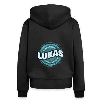 Lukas - Frauen Premium Bio Zip Hoodie - Schwarz - Hinten - Julia (174cm)