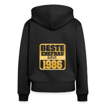 Marié en 1986 - Sweat à capuche zippé Premium bio Femme - noir - Dos - Julia (174cm)