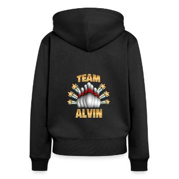 Alvin als Bowling - Frauen Premium Bio Zip Hoodie - Schwarz - Hinten - Julia (174cm)