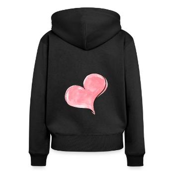Coeur Aquarelle Rose - Sweat à capuche zippé Premium bio Femme - noir - Dos - Julia (174cm)