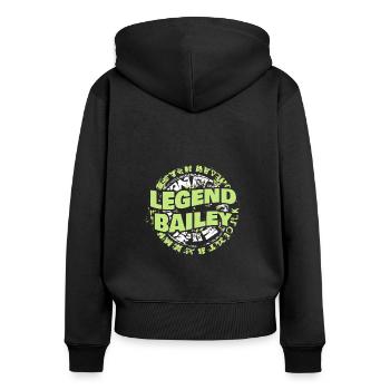 Legenden Bailey - Frauen Premium Bio Zip Hoodie - Schwarz - Hinten - Julia (174cm)