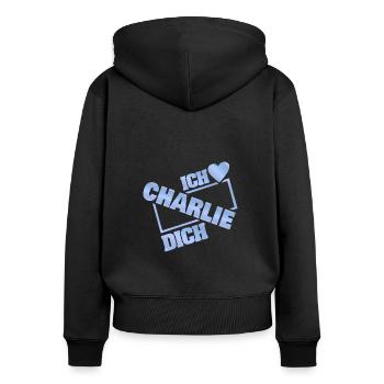 Liebespaar Charlie - Frauen Premium Bio Zip Hoodie - Schwarz - Hinten - Julia (174cm)
