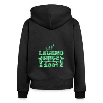 2001 - Frauen Premium Bio Zip Hoodie - Schwarz - Hinten - Julia (174cm)