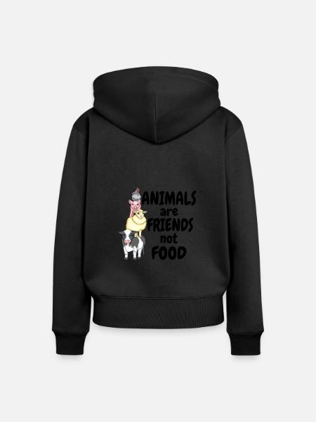 Animals Are Friends Not Food Vegan Vegetarian - Women's Premium Organic Zip Hoodie - black