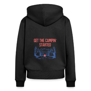 Get the Campin' Started Summer Vacation Tropical - Frauen Premium Bio Zip Hoodie - Schwarz - Hinten - Julia (174cm)