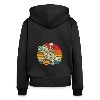 Skelett Reitmama Dinosaurier - Frauen Premium Bio Zip Hoodie - Schwarz - Hinten - Julia (174cm)
