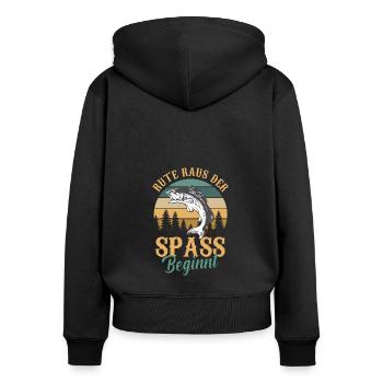 Rute raus der spass beginnt angeln Angel Fisch - Frauen Premium Bio Zip Hoodie - Schwarz - Hinten - Julia (174cm)