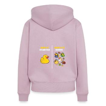How It Started Yellow Bath Duckie Rubber Duck - Women's Premium Organic Zip Hoodie - dusky pink - Back - Julia (174cm)