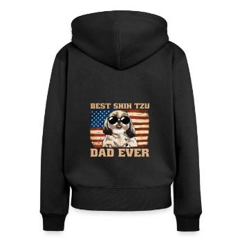 Best Shih Tzu Dad Ever - Frauen Premium Bio Zip Hoodie - Schwarz - Hinten - Julia (174cm)