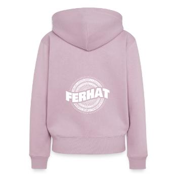 Ferhat - Sweat à capuche zippé Premium bio Femme - rose poudré - Dos - Julia (174cm)