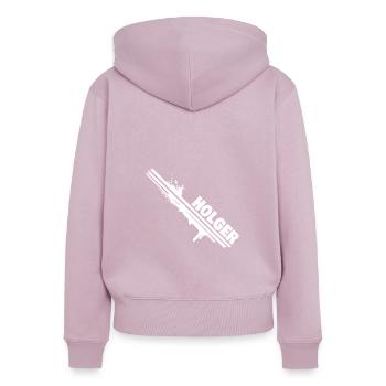 Cadeau pour Holger - Sweat à capuche zippé Premium bio Femme - rose poudré - Dos - Julia (174cm)