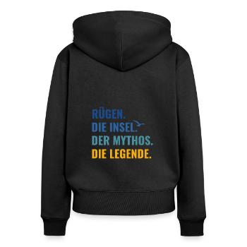 Rügen. Die Insel. Der Mythos. Die Legende Ostsee - Frauen Premium Bio Zip Hoodie - Schwarz - Hinten - Julia (174cm)