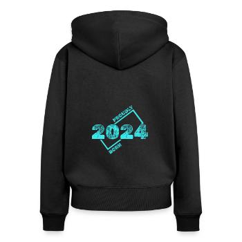 2024 - Frauen Premium Bio Zip Hoodie - Schwarz - Hinten - Julia (174cm)