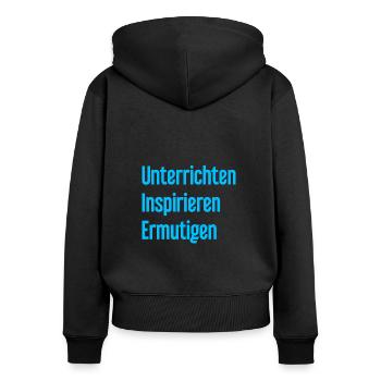 Unterrichten Inspirieren Ermutigen - Frauen Premium Bio Zip Hoodie - Schwarz - Hinten - Julia (174cm)