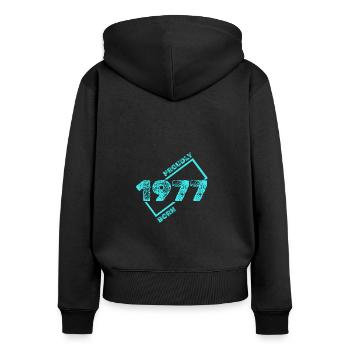 1977 - Frauen Premium Bio Zip Hoodie - Schwarz - Hinten - Julia (174cm)