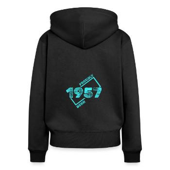 1957 - Frauen Premium Bio Zip Hoodie - Schwarz - Hinten - Julia (174cm)