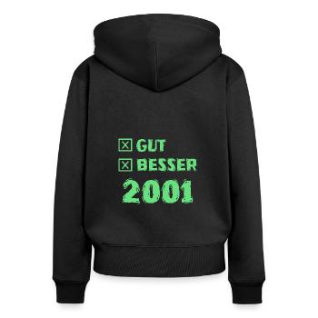 Besser 2001 - Frauen Premium Bio Zip Hoodie - Schwarz - Hinten - Julia (174cm)