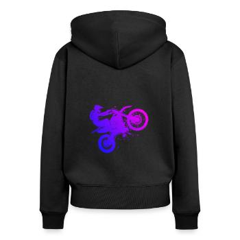 Motocross Supermoto Damen Freestyle Motocross - Frauen Premium Bio Zip Hoodie - Schwarz - Hinten - Julia (174cm)