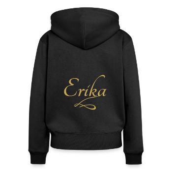 Prénom d’Erika - Sweat à capuche zippé Premium bio Femme - noir - Dos - Julia (174cm)
