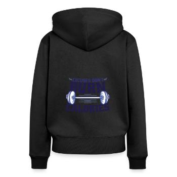 Les excuses ne brûlent pas de calories Entraînement physique - Sweat à capuche zippé Premium bio Femme - noir - Dos - Julia (174cm)