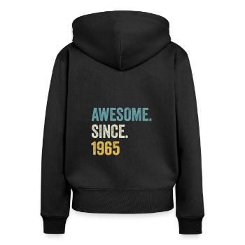59e anniversaire 59 ans d’expérience depuis 1965 - Sweat à capuche zippé Premium bio Femme - noir - Dos - Julia (174cm)